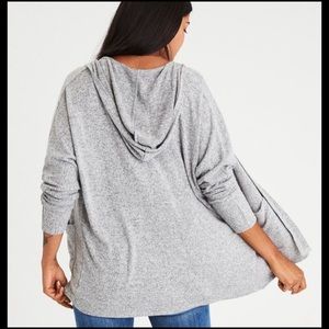 AEO Soft & Sexy Plush Hooded Cardigan - Light Gray